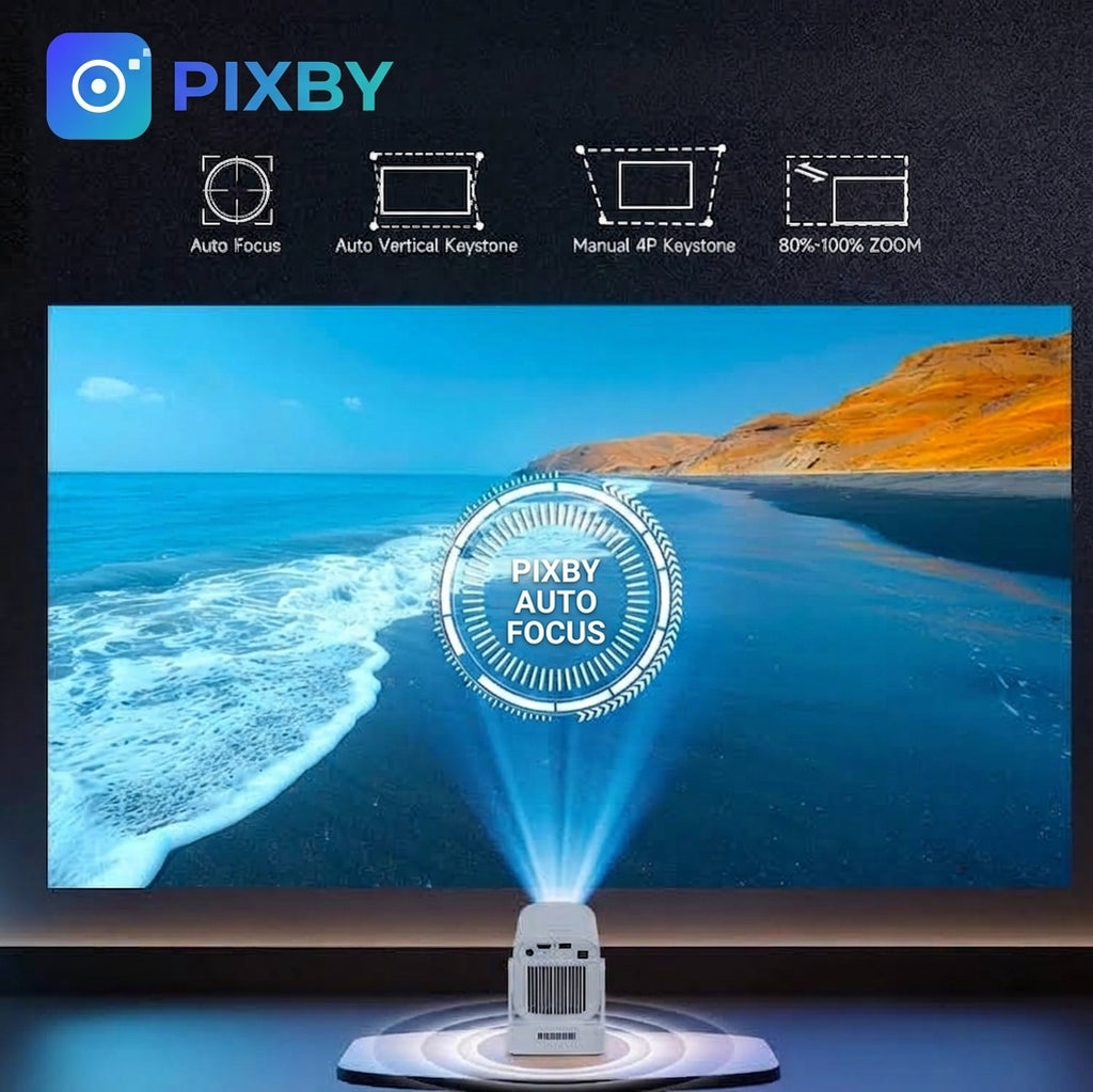 Projektor Smart TV Pixby Beam Pro – Przenośny Rzutnik LED Wi-Fi / Bluetooth, 4K Support