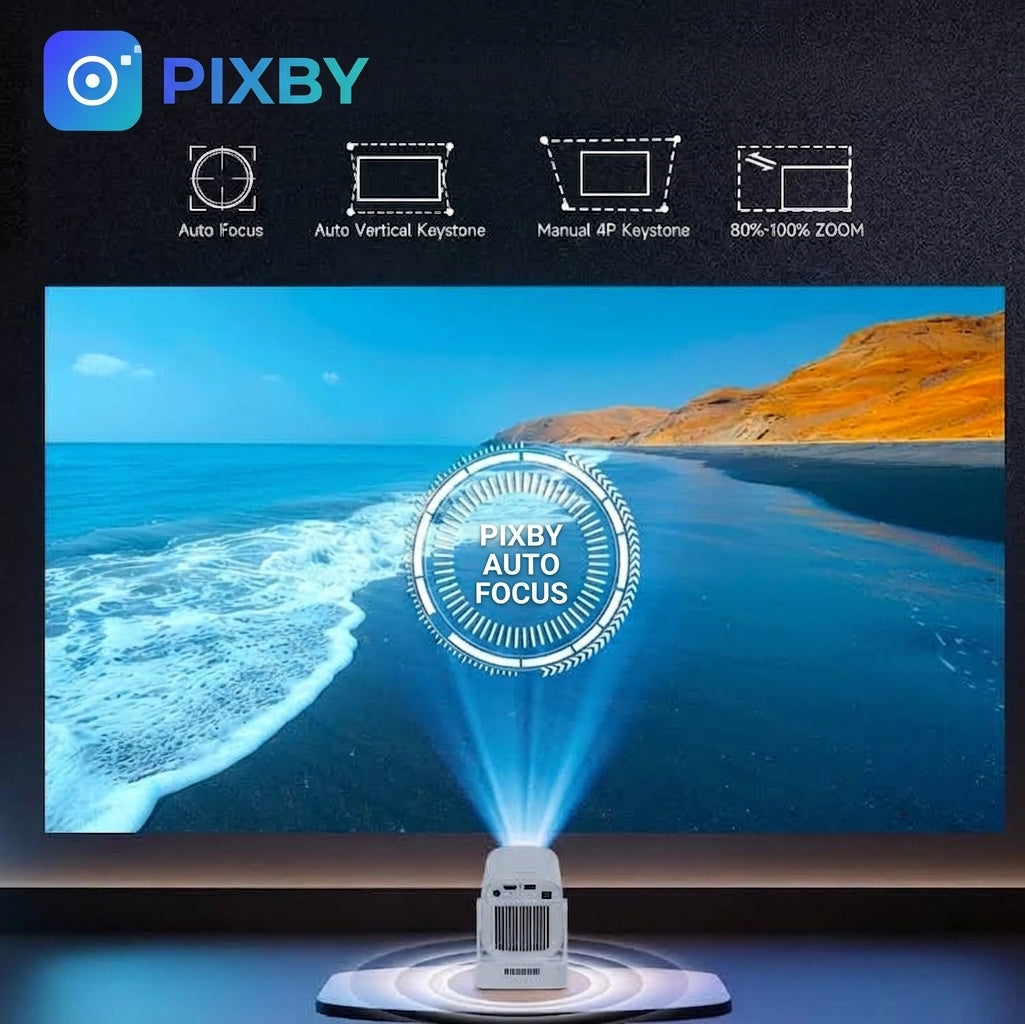 Projektor Smart TV Pixby Beam Pro – Przenośny Rzutnik LED Wi-Fi / Bluetooth, 4K Support