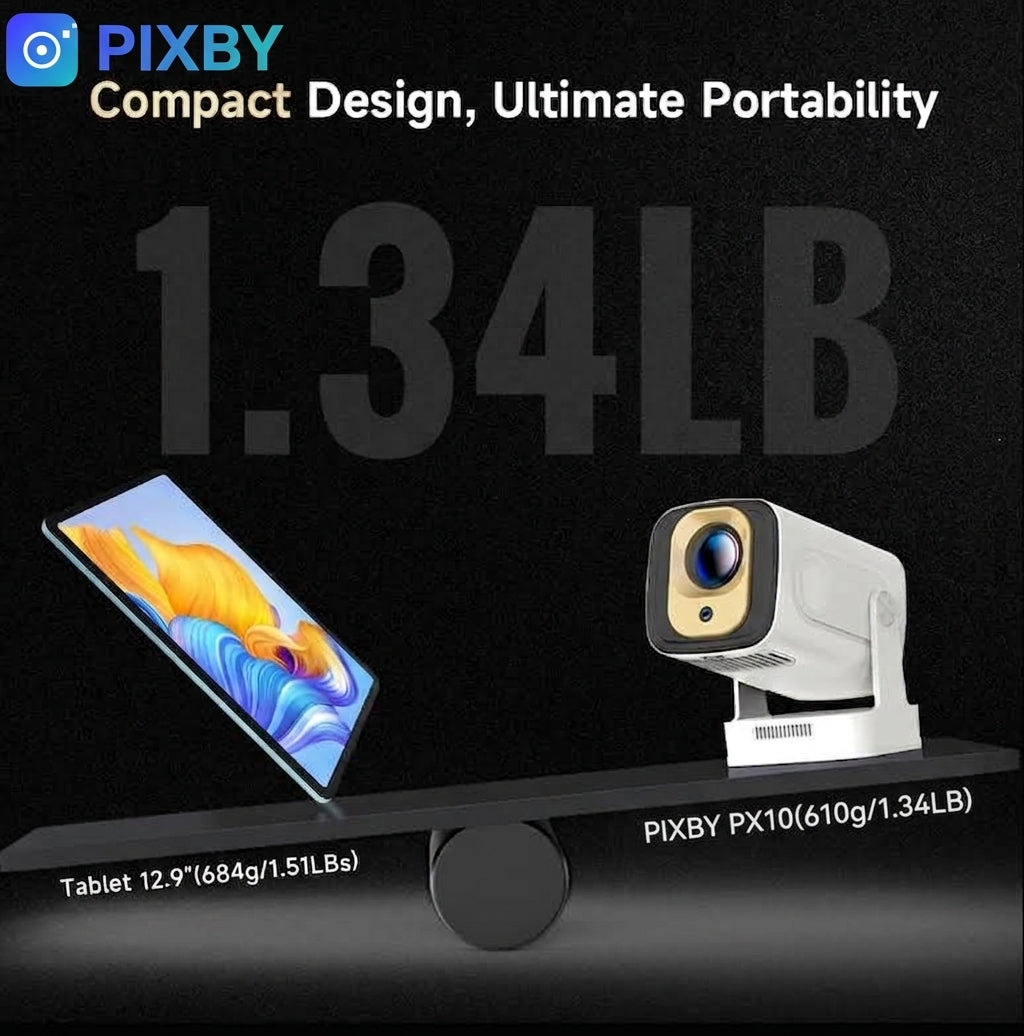 Projektor Smart TV Pixby Beam Pro – Przenośny Rzutnik LED Wi-Fi / Bluetooth, 4K Support