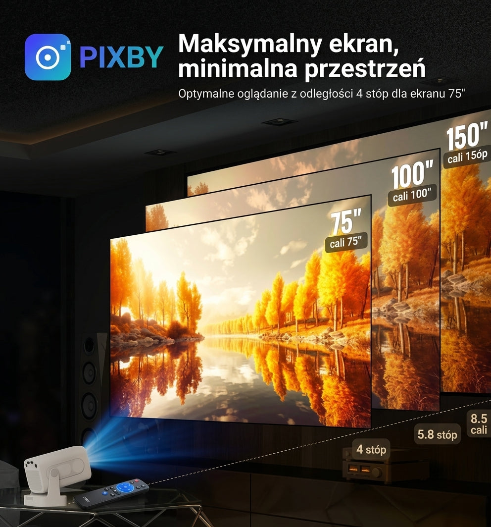 Projektor Smart TV Pixby Beam Pro – Przenośny Rzutnik LED Wi-Fi / Bluetooth, 4K Support